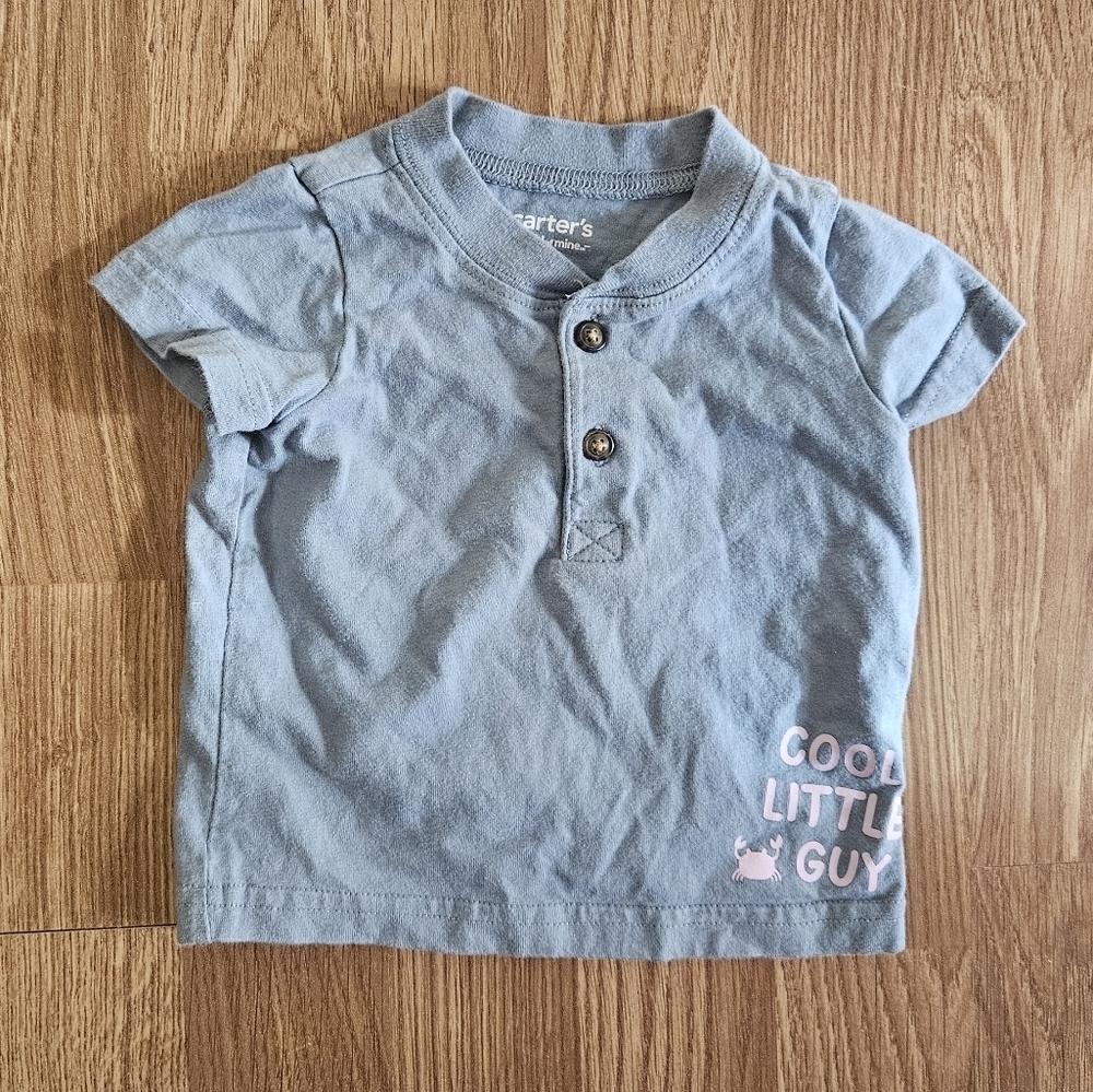 Carter's Light Blue Polo with Cool Little Guy Print